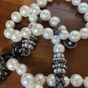 Givenchy Gun Metal and Swarovski crystals Fay’s pearls 40” necklace NWOT